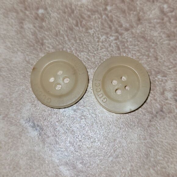 Gucci Buttons Tan Set Of 2 Round Circle 4-Hole Engraved With 'GUCCI' 9/16" - Picture 1 of 3